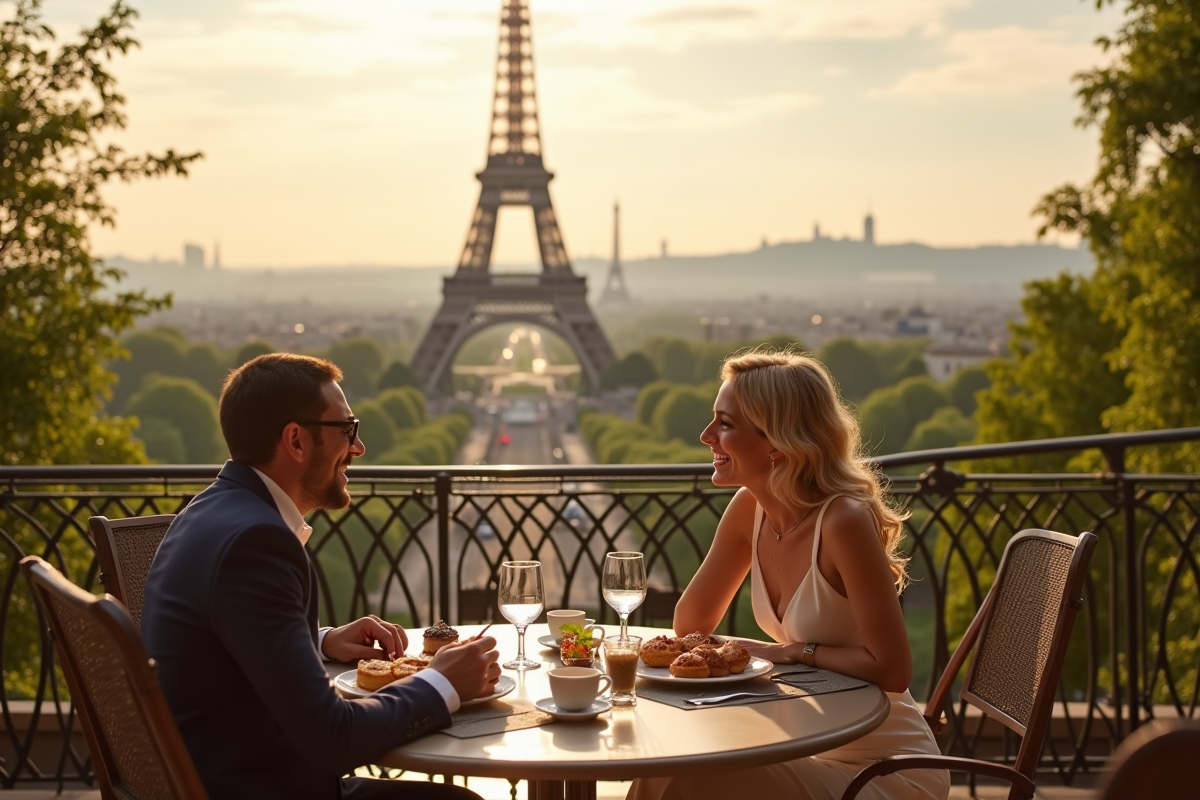 Couple célébrant leur anniversaire avec petit déjeuner à Paris