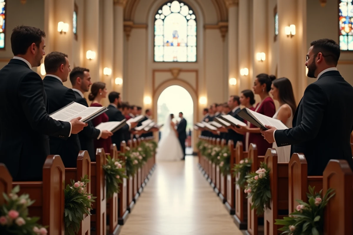 Chœur de mariage chantant dans une église lors de l