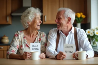 Couple souriant lors de leur anniversaire de 40 ans