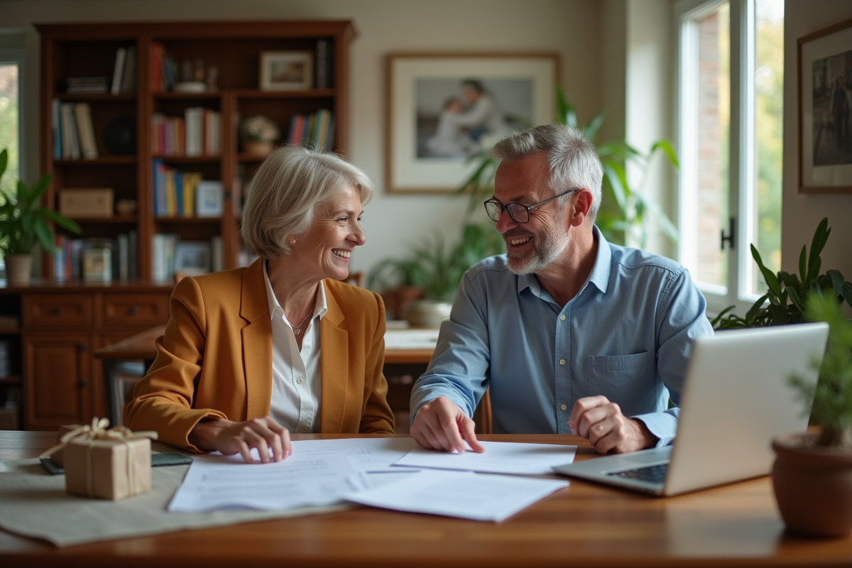 Couple discutant de voyage à la maison chaleureuse