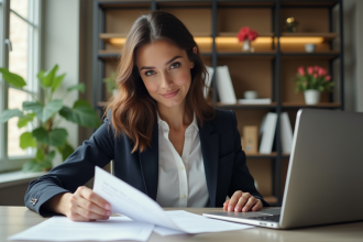 Femme d affaires en costume élégant dans un bureau lumineux