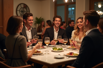 Groupe de personnes élégantes en conversation lors d'un cocktail