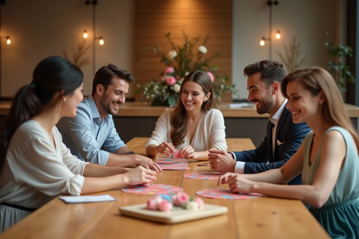 Groupe d'amis jouant lors d'une soirée élégante