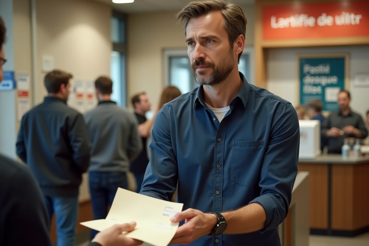 Homme envoyant un courrier recommandé au service de transcription de mariage en mairie