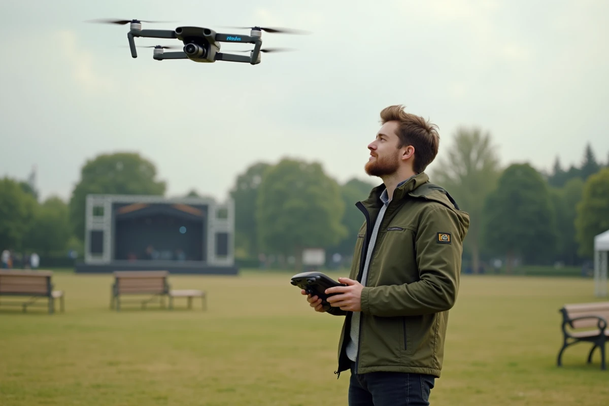 Jeune homme avec contrôleur de drone en plein air