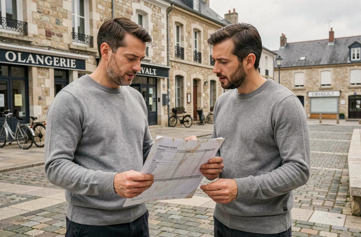 Photographe professionnel et client en repérage de lieu de shooting dans une place urbaine à Orvault