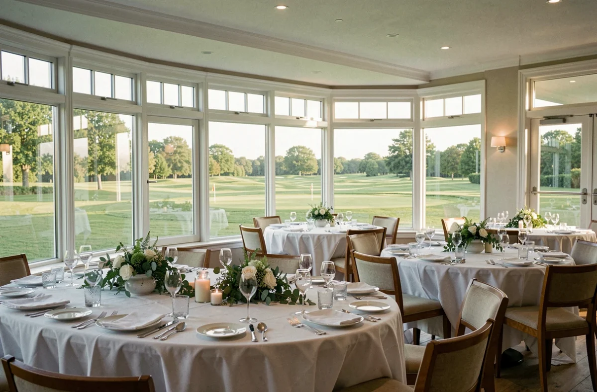 Salle de réception du Restaurant du Golf de Pulnoy avec vue sur le parcours