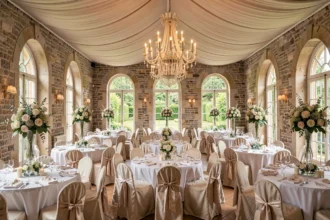 Salle de mariage élégante en Meurthe-et-Moselle avec décoration florale et tables dressées